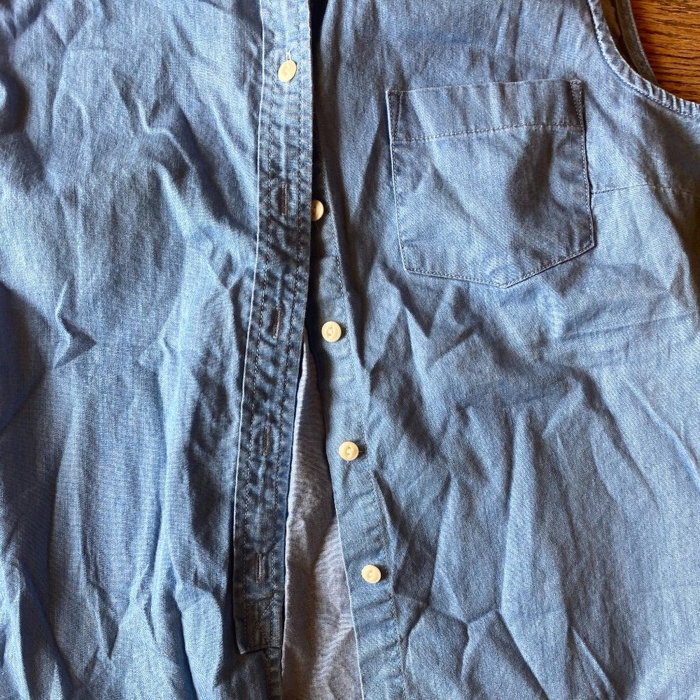J.Crew Sleeveless Chambray Button Up With Tie Bot… - image 2